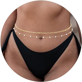 RLMOON Versatile 2-Piece Set 18K Gold/Silver Plated Waist Chains with Lobster Clasp, Fashionable Layered Pearl Waist Jewelry for Women, Adjustable 26-41 Inch