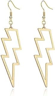 Lightning Bolt Drop Dangle Earrings for Woman Girls 14K Gold Sliver Lightning Bolt Earrings Flash Thunder Earrings Punk Fashion 80's Party Jewelry Accessories Halloween Gifts