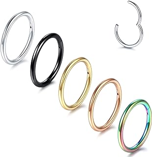 Aumeo 14G 16G 18G 20G Nose Ring Hoop Stainless Steel Hinged Segment Ring Hoop Nose Clicker Ring Tragus Helix Cartilage Daith Rook Earring Piercing Jewelry for Women Men