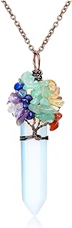 Handmade GEHECRST 7-Chakra Pendant Necklace with Lobster Clasp and Cable Chain for Women - Crystal Points Stone, Tree of Life Design