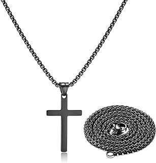 Stainless Steel Cross Necklace for Men Silver Cross Necklace for boy Small Cross Pendant Necklace Simple Jewelry Cross Chain for Mens
