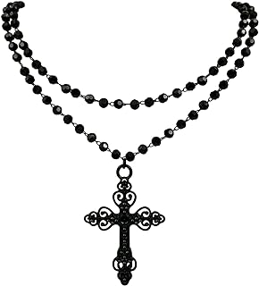 Gothic Bead Necklace,Cross Choker,Moon Choker,Spider Choker,Crow Skull Choker,Layered Gothic Choker Necklace,Black Choker Goth Necklace Halloween Jewelry Gift for Women