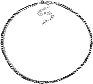 Vintage-Style Cable Chain Zinc Metal Navajo Pearl Layered Choker Necklace for Women and Girls - Western Boho Design