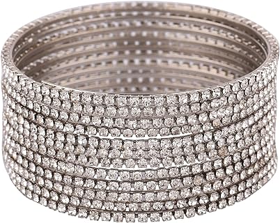 Women's Dazzling Rhinestone Bangle Bracelet with Box Chain and Lobster Claw Clasp, Ideal for Parties and Weddings - Traditional Indian Design