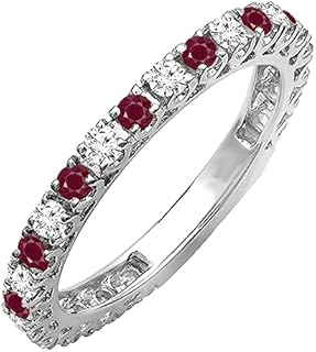 10K White Gold Ruby Diamond Eternity Ring Size 5 - Exquisite Wedding or Anniversary Band for Women