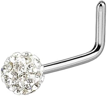 Forbidden Body Jewelry 20g Surgical Steel 3mm Crystal Glam Ball Top L-Shaped Nose Stud (Choose Color)