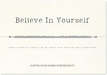 Lobster Claw Clasp Inspirational Sterling Silver Beaded Bracelet with Cable Chain for Women - Morse Code Design