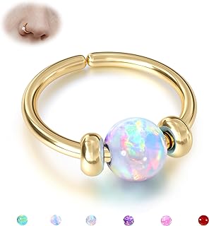 UBGICIG Opal Thin Nose Rings Hoops - 24G/20G 316L Surgical Steel Nose Piercing Jewelry Pink/Blue/White/Red/Purple 7mm Silver/Gold