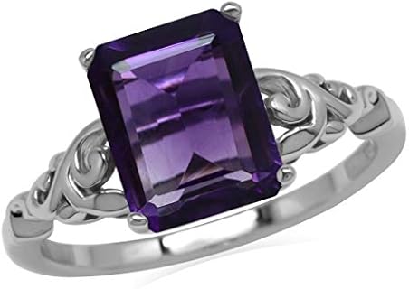 Fluorite Engagement Ring with African Amethyst for Women in Scroll/Filigree Leaf Design