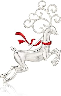Cute Christmas Reindeer Brooch with C K Clasp, Silver Plated Alloy, Ideal Holiday Jewelry Gift for Women and Girls