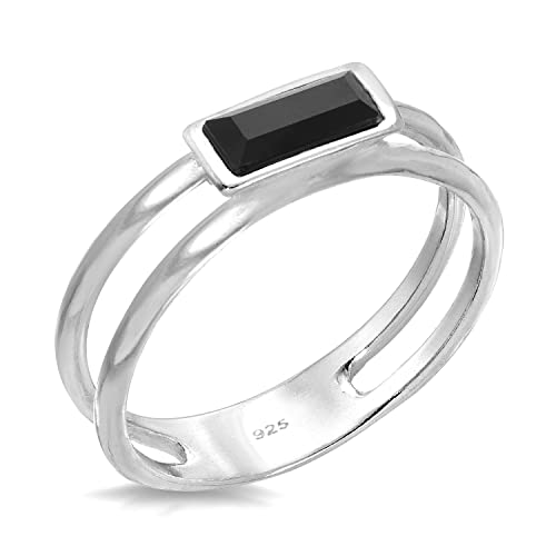 Sterling Silver Rings-925 Silver Baguette Ring-Sterling Silver Ring With Black Onyx-Black Onyx Rings For Women-Handmade Baguette Ring-Made in Israel, Width 4mm Size 4-12