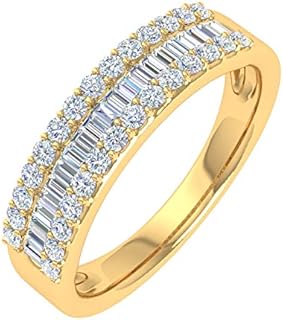 FINEROCK 1/2 Carat Baguette and Round Shape Diamond Wedding Band Ring in 10K Gold