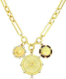 ORIGENCE Women's Sun Heart Necklace in Brass with Box Chain & Cubic Zirconia Accents, 18K Gold Plated, Unisex