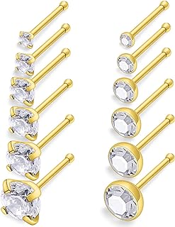 SCERRING 12PCS 18G Stainless Steel Nose Bone Rings Studs Nostril Ring Pin Piercing Jewelry 1.5mm 2mm 2.5mm 3mm 3.5mm 4mm Clear Cubic Zirconia