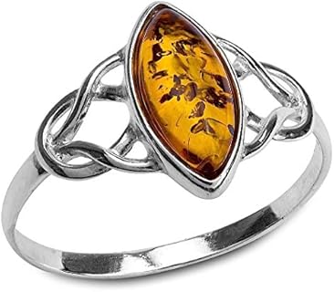 Amber Sterling Silver Celtic Ring Marquise Shape