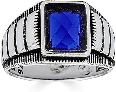 HarlemBling Solid 925 Sterling Silver - Men's Blue Sapphire Gemstone Ring - Great As Pinky Ring Or Signet Ring Sizes 6-13