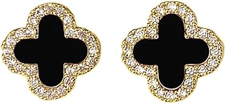 HighSpark Clover Earrings for Women | Hypoallergenic Studded Clover Stud Earrings | Lovely Gift - Studded White