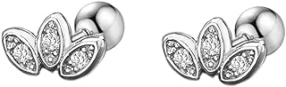 Screw Back Cubic Zirconia Leaf Stud Earrings, Crystal Embellished 925 Sterling Silver Design for Women and Girls' Elegant Style, Cute Jewelry Gift Options