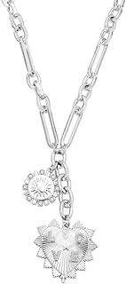 Heart Pendant Necklaces for Women, Chunky Silver Sun Necklace Vintage Big Heart Jewelry Aesthetic Charms Accessories