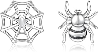 Sterling Silver Spider Web Stud Earrings Mismatched Hypoallergenic Halloween Christmas Earrings Jewelry Gift for Women Teens Girls