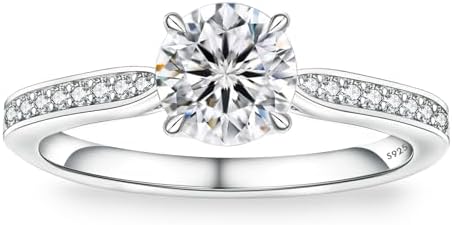 KRKC Moissanite Ring, Engagement Ring for Women, 1CT/1.5CT/2CT Lab Created Diamond D Color VVS1 Clarity, 925 Sterling Silver White Gold Plated Wedding Rings, Promise Rings for Wedding, Promise, Anniversary and Bridal