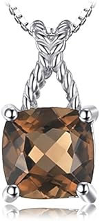 Cable-Clasp Smoky Quartz Necklace in Sterling Silver, Delicate 1ct Cushion Cut Pendant for Women and Girls, Natural Gem Jewelry Gift, 18 Inch Chain