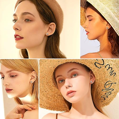 60 Pairs Gold Tone Stud Earrings for Women Men Triangle Square Circle Bar Star Moon Geometric Leaf Arrow Bow CZ Ball Faux Pearl Earrings Set