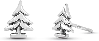 Sterling Silver Push-back Boma Jewelry Pine Evergreen Tree Stud Earrings for Men and Women, Hypoallergenic