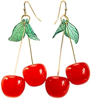 Zinc Cherry Drop Earrings with Push Back Finding, Ideal for Women and Girls - Dangle Design with Red Cherry and Green Leaf Accents