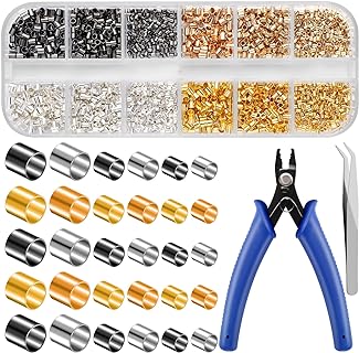 WSICSE 2440 Pcs Crimp Beads for Jewelry Making, 4 Colors Crimp Tube Beads with Crimping Pliers Tweezers Kit for DIY Earring Necklace Bracelet Making