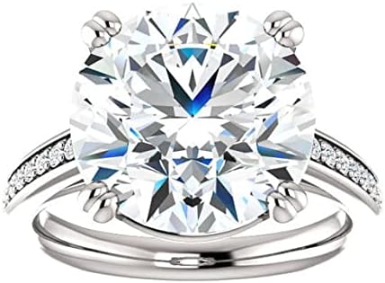 Nitya Jewels 6 CT Round Diamond Moissanite Engagement Ring Wedding Ring Eternity Band Vintage Solitaire Halo Hidden Prong Silver Jewelry Anniversary Promise Ring