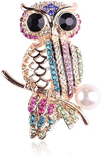 Owl Brooch Animal Brooches Enamel Lapel Pin Crystal Beauty Brooch Pin Scarves Shawl Clip Decor Women Men Kids Gift Gold Tone