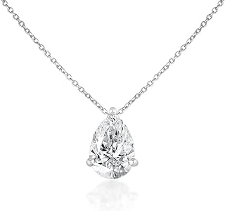 Teardrop Pendant Necklace for Women | 1/2 to 1 Carat | Pear Cut Natural Diamond | J-K Color, SI1-SI2 | GIA Certified | 18 Inch Long Chain with Spring Ring | 14k White Gold