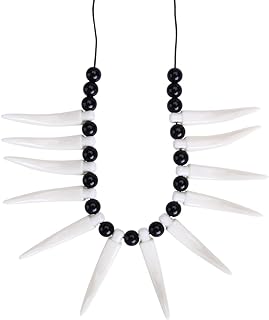 USHOBE 8cm Jungle Caveman Tooth Bone Necklace with Vibrant Glass Beads and Lobster Clasp for Bold Men, Cosplay Party Accessory