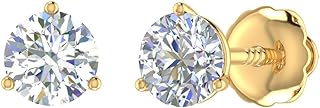 1 Carat Diamond Stud Earrings with Screw Back in 14K Yellow Gold for Women, Classic Design