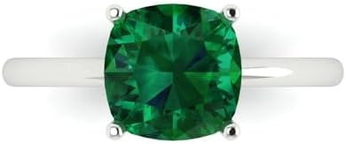 Clara Pucci 14k White Gold 2.5 ct Cushion Cut Solitaire Simulated Green Emerald Engagement Ring, Size 3.5
