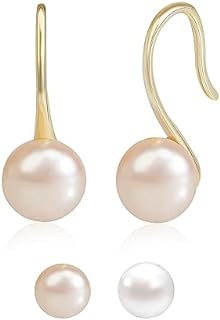French Wire Back 925 Sterling Silver Dangle Earrings with Pink Freshwater Pearl for Women - Trendy Fashion Jewelry