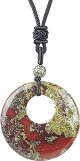 40mm Round Crystal Donut Lucky Necklace for Women Men, Natural Healing Crystal Gemstone Adjust Chain Pendant Necklaces 18”- 29”