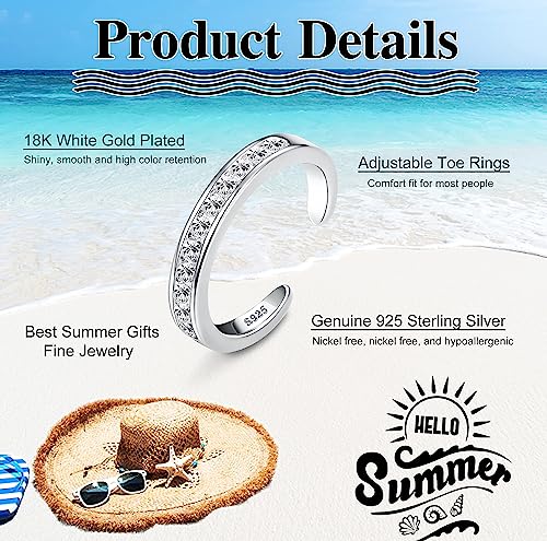 925 Sterling Silver Toe Rings for Women 18K White Gold Plated Arrow Heart Infinity Vintage Celtic Knot Teardrop Daisy Flower Stylish Toe Rings Adjustable Toe Band Rings Summer Beach Foot Jewelry
