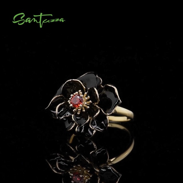 925 Sterling Silver Enamel Flower Ring for Women