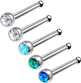 5Pcs Steel 18g 9/32 7mm nose rings studs Piercing Jewelry 2mm Crystal Ball More Choices