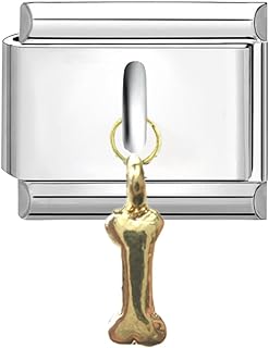 UNY JEWEL Inspirational Pet-Themed Charm Bracelet - Classic Bone Dangle Design with 9mm Italian Chain Link in Gold-Tone Stainless Steel