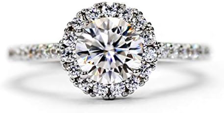 1.0ct Moissanite Gem in White Gold Plated Sterling Silver Engagement Ring for Women, Classic Design