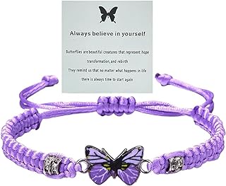 Always Believe in Yourself Butterfly Bracelets for Teen Girls，Butterfly Charm Bracelet for Women Adjustable Hand Woven Jewelry Gift