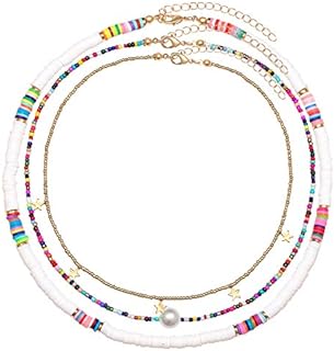 Surfer Heishi Bead Choker Necklace For Woman Star Pearl Polymer Clay Record Disc Beads Layered Necklace Boho Beach Necklace jewelry