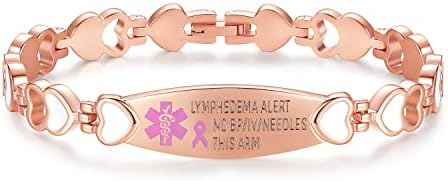 Women's Gold Medical ID Bracelets - Stainless Steel LinnaLove Lymphedema Alert Bracelet with Box Chain and Clasp