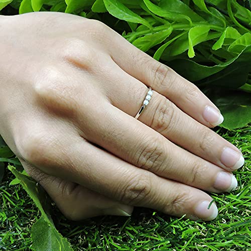 Three Stone Ring, 1.5MM Round Cut Created Opal Dainty Stackable Engagement Ring In 14k Gold Plated 925 Sterling Silver Jewelry For Her