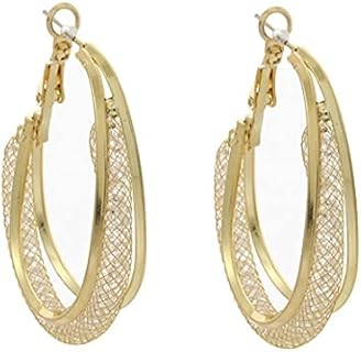 Gold Woven Mesh Oval Hoop Earrings Shinning Luxury Round Lightweight Earrings for Women Girls