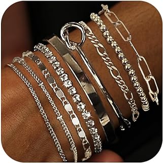 Gold Layered Bracelets Set for Women Dainty Chain Bracelet Stackable Silver Gold Bangle Bracelets Stack Trendy Plated Paperclip Link Bracelet Sets Non Tarnish