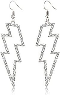 Lightning Bolt Earrings, 80s Earrings for Women, Glitter Rhinestone Lightning Bolt Dangle Earrings for 80's Outfit Party Accessories Halloween Gifts